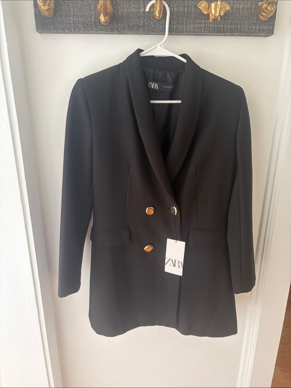 Brand New ZARA Women's Black Double-Breasted Blazer Coat SZ XL